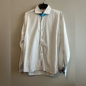 Mens white long sleeve button down shirt Large